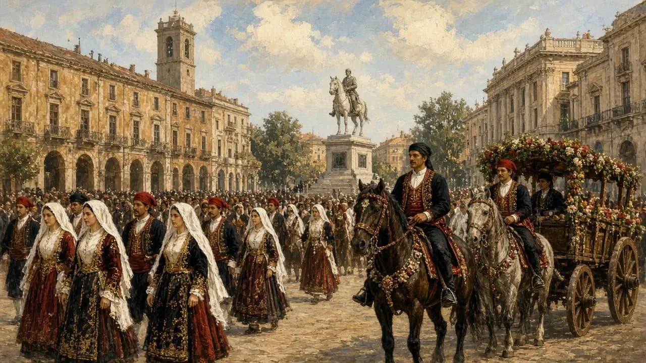 Sfilata della Cavalcata Sarda a Sassari: costumi tradizionali, cavalli e piazza d’Italia