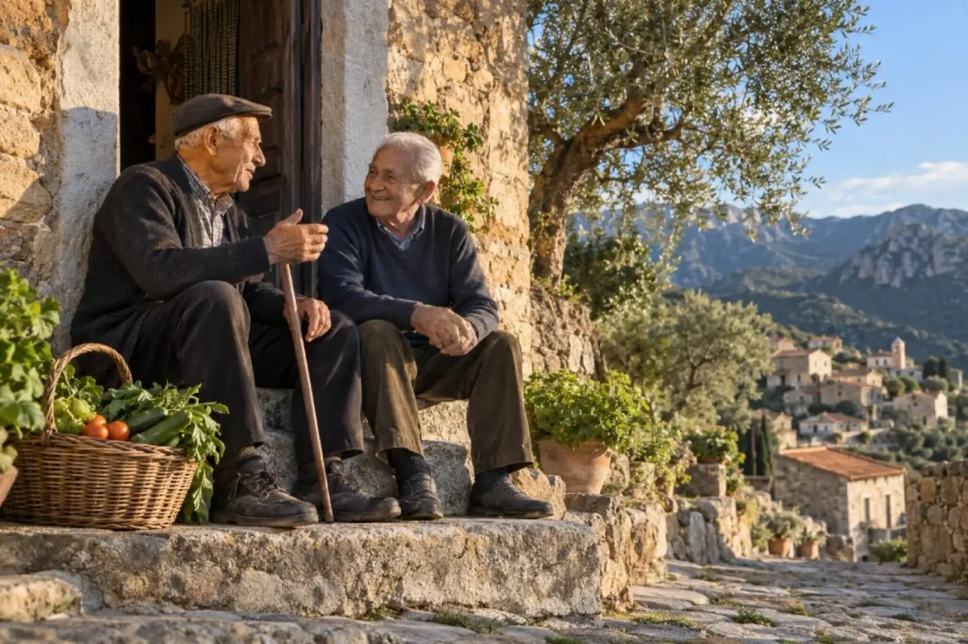 Anziani in un paese dell’interno sardo, simbolo della zona blu e della longevità