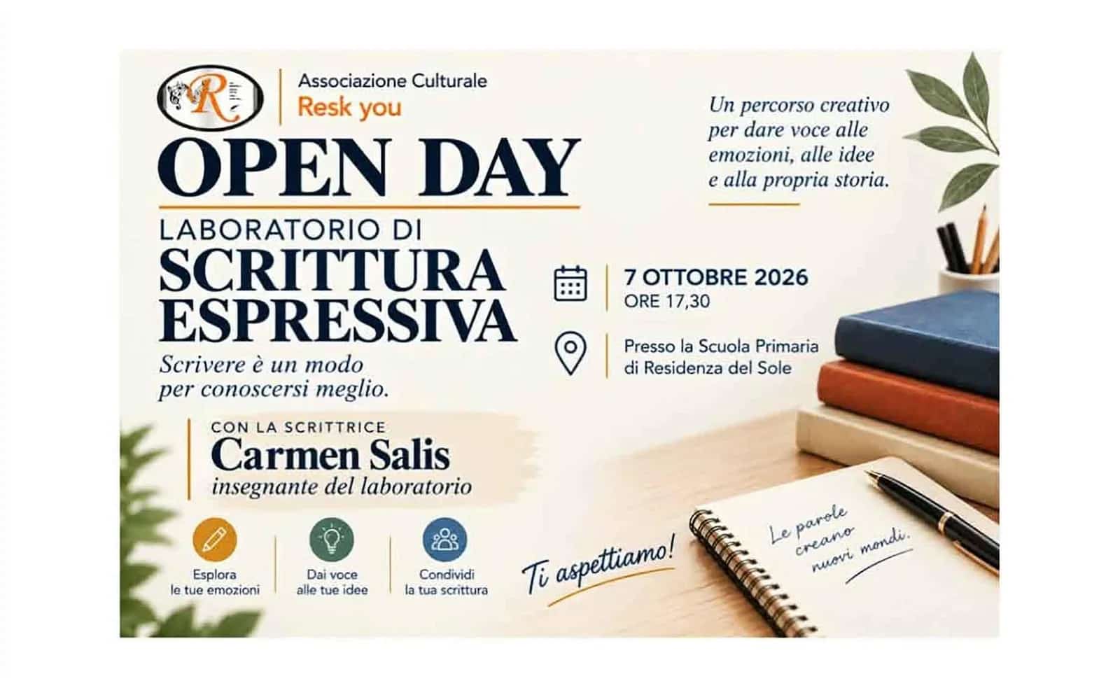 ASSOCIAZIONE CULTURALE “RESK YOU” – Laboratorio di Scrittura Espressiva e attività varie ASSOCIAZIONE CULTURALE “RESK YOU” – Laboratorio di Scrittura Espressiva e attività varie