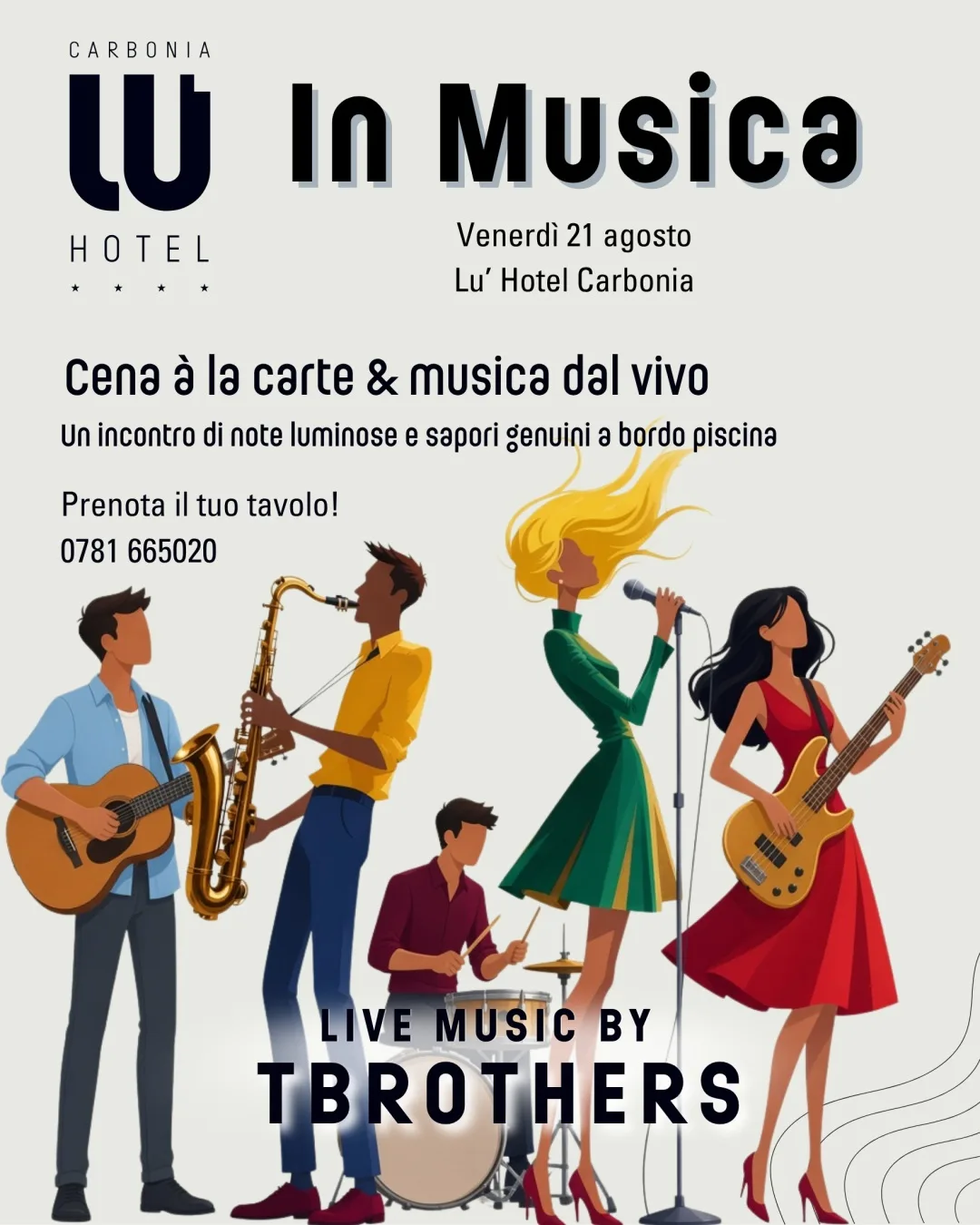 Cena à la carte e musica dal vivo a bordo piscina Cena à la carte e musica dal vivo a bordo piscina