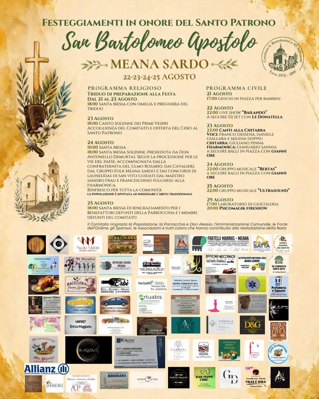 Meana Sardo, festeggiamenti in onore del nostro Patrono San Bartolomeo Meana Sardo, festeggiamenti in onore del nostro Patrono San Bartolomeo