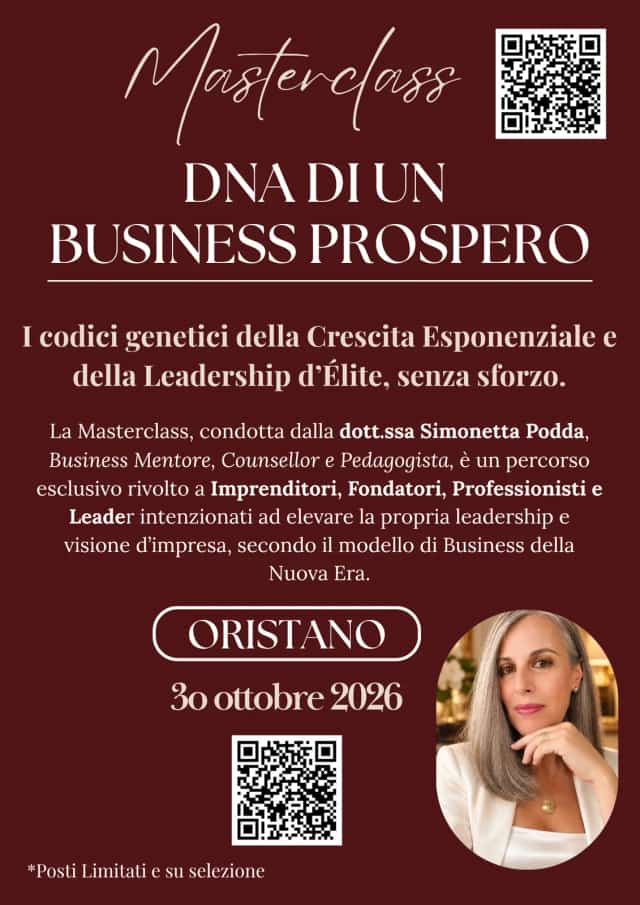 MASTERCLASS per Imprenditori: “Dna di un Business Prospero, senza sforzo". MASTERCLASS per Imprenditori: “Dna di un Business Prospero, senza sforzo".