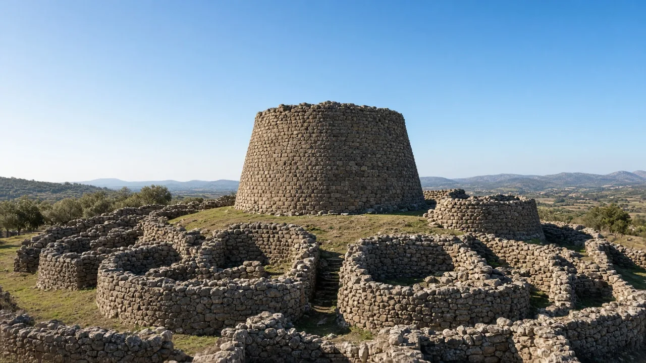 Il complesso nuragico Su Nuraxi a Barumini, con torre centrale e villaggio