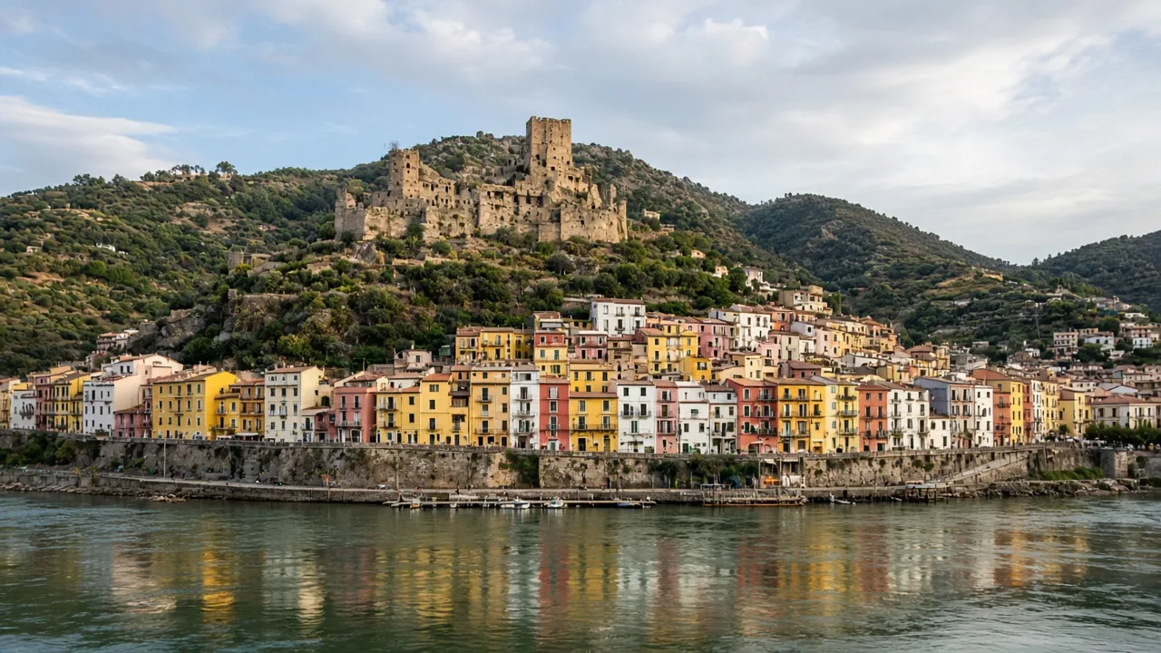 Bosa sul Temo, con le case colorate e il castello di Serravalle sul colle
