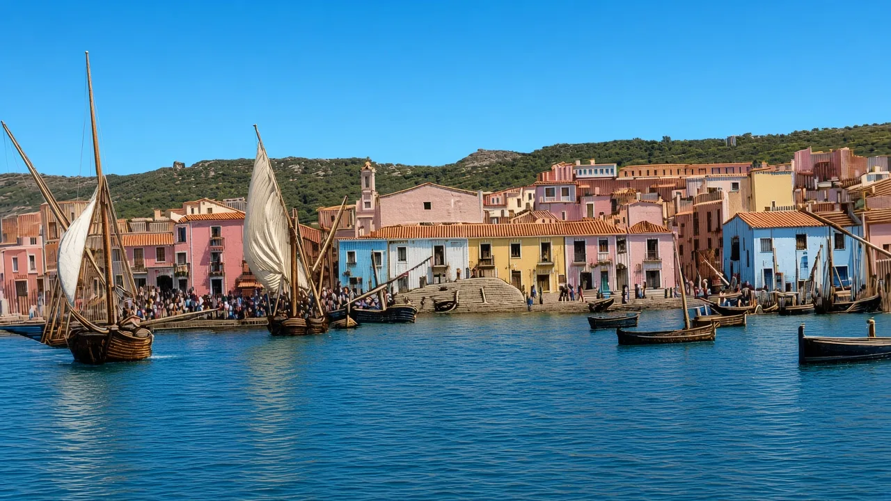 Carloforte sull’isola di San Pietro, con il lungomare e le case sul porto