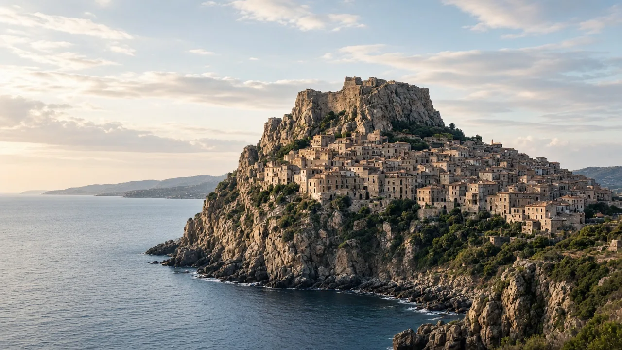 Castelsardo sul promontorio, con il castello dei Doria sul mare dell’Asinara