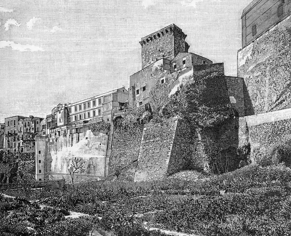 Il quartiere di Castello a Cagliari in una xilografia storica: il colle pisano e aragonese
