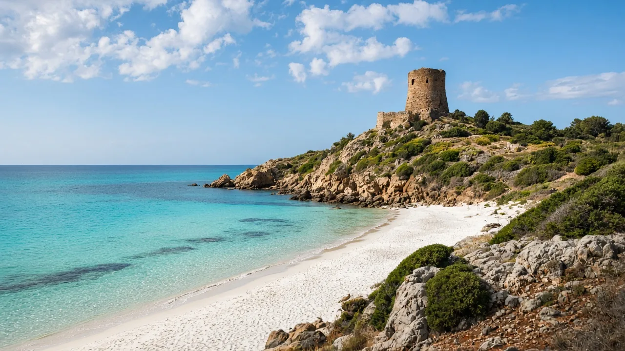 Spiaggia e torre di Chia nel comune di Domus de Maria