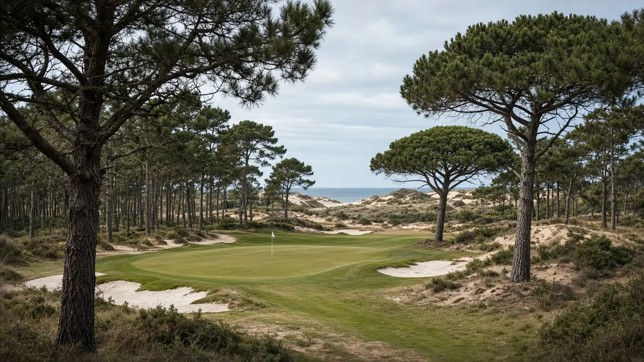 Fairway di Is Arenas tra pini e dune sulla costa ovest di Narbolia