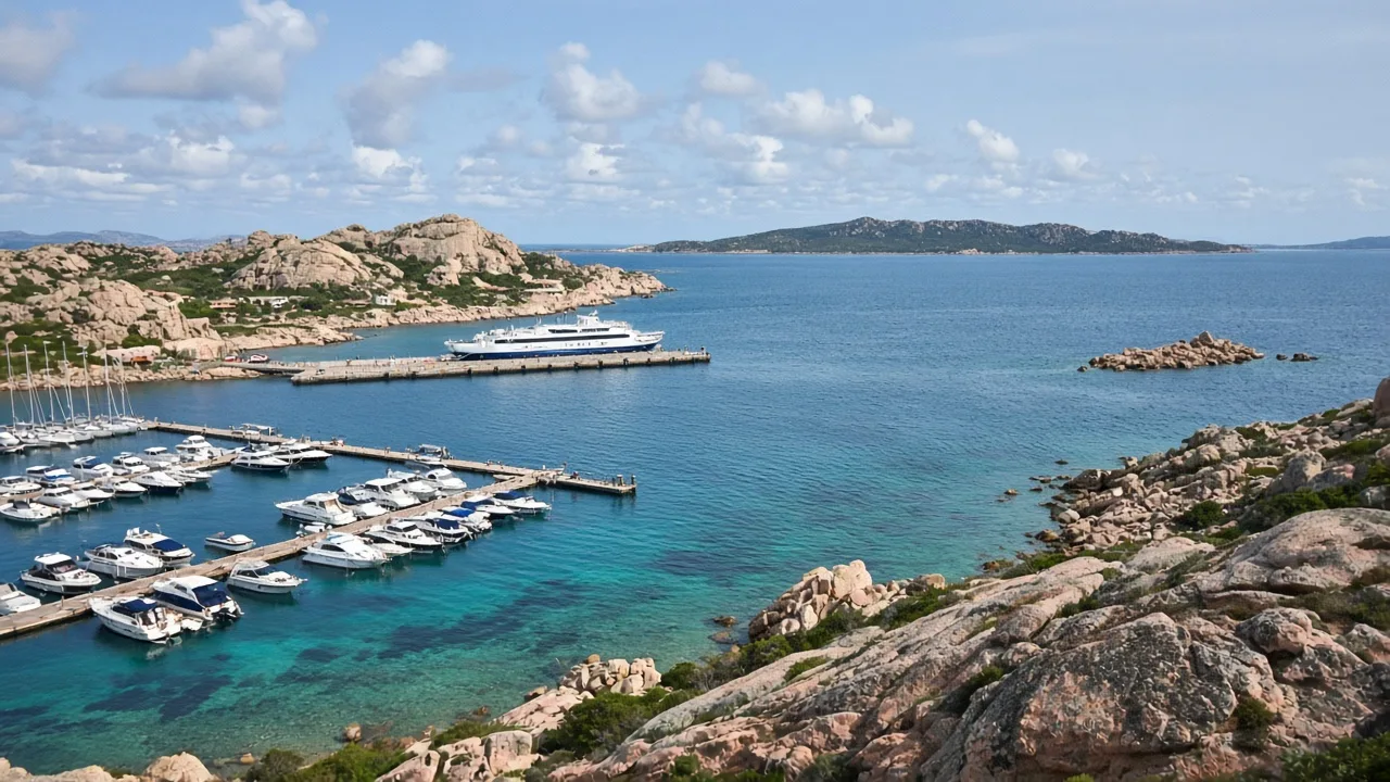 Panorama di Palau sul golfo, tra case e mare della Gallura