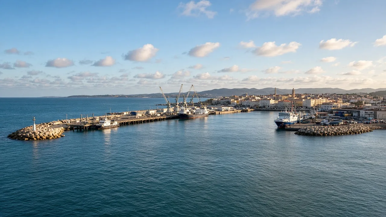 Porto Torres vista dal mare, con il porto e il golfo dell’Asinara