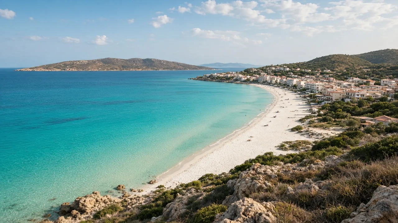 Stintino visto dal mare, con la lingua di terra della Nurra